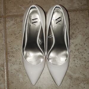 Worthington White Pointed-Toe Patent Pumps